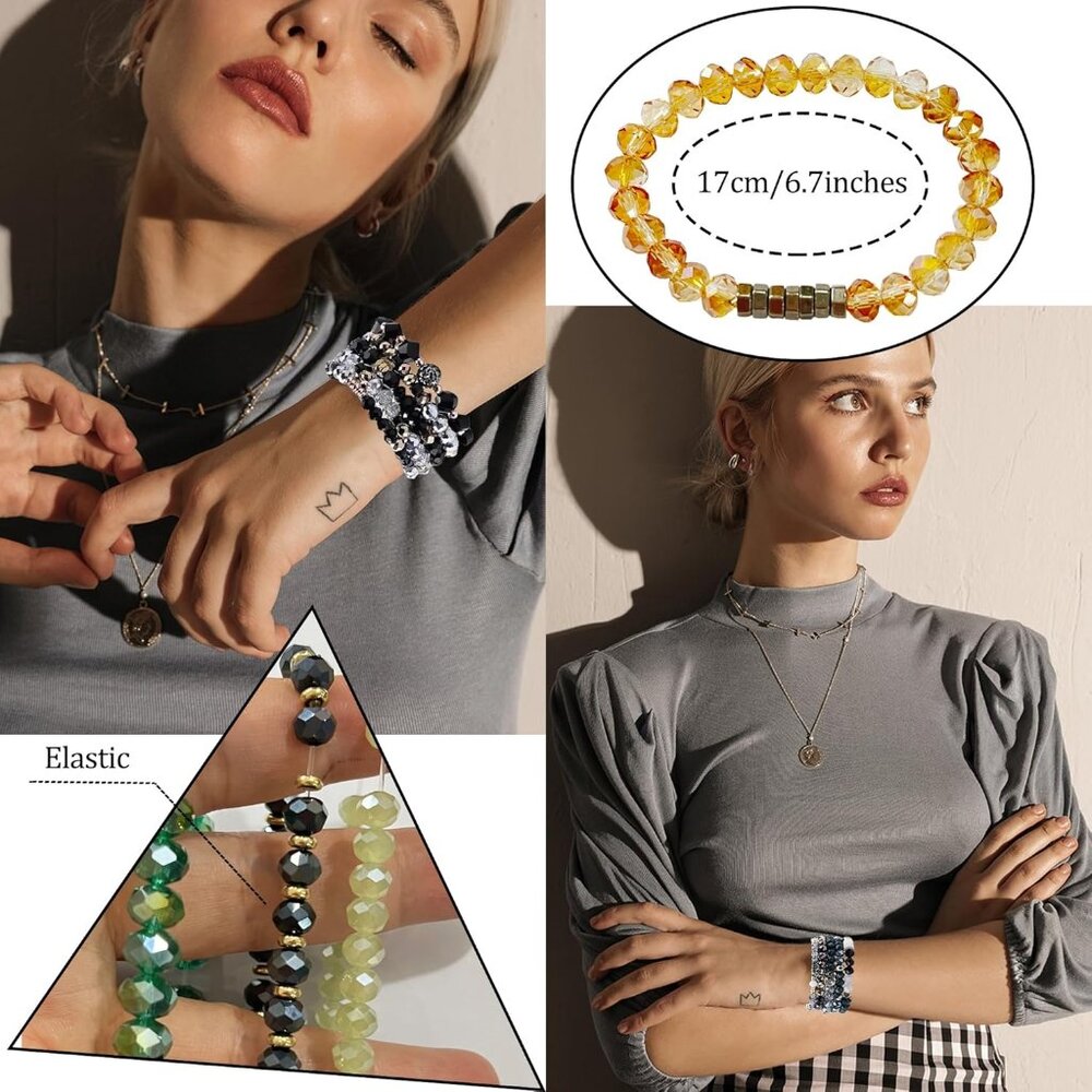 Elastic Multi-Color Beaded Bracelets Set - 6 Vers… - image 2